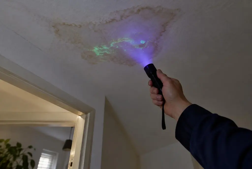 Lekdetectie Austerlitz – kleurstof controleren op het plafond met uv-licht