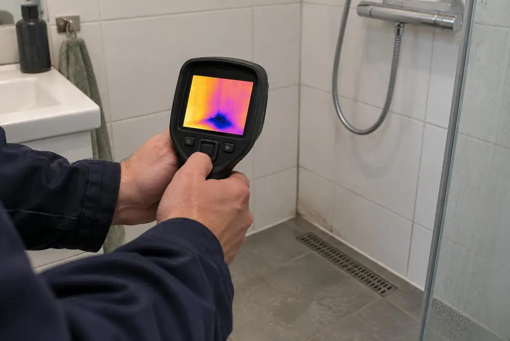 Lekdetectie Austerlitz – lekdetectiespecialist met warmtebeeldcamera in een badkamer