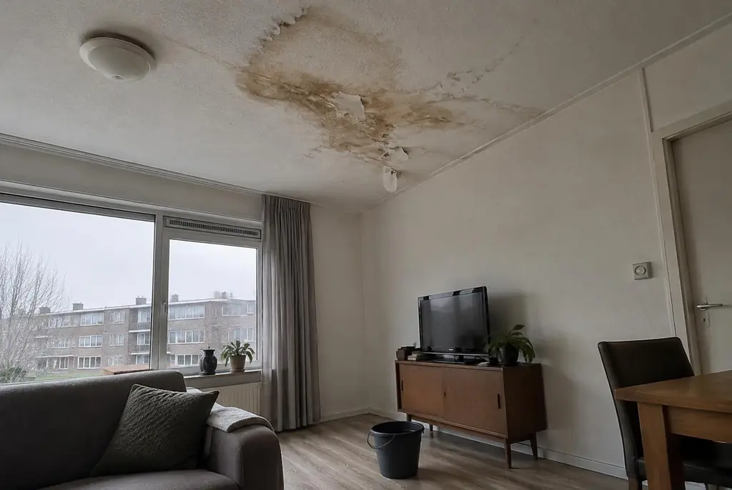 Lekdetectie Austerlitz – vochtplek op het plafond onder een badkamer